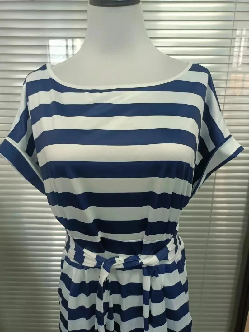 New Summer Casual Short Sleeve O-Neck Striped Oversize Women Dresses Slim Bodycon Dress Female Solid Pockets Midi Cotton Dress New Summer Casual Short Sleeve O-Neck Striped Oversize Women Dresses Slim Bodycon Dress Female Solid Pockets Midi Cotton Dress